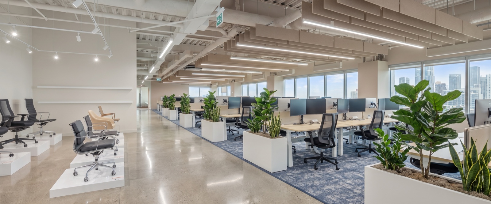 Verve showroom with chair displays and open-plan workstations