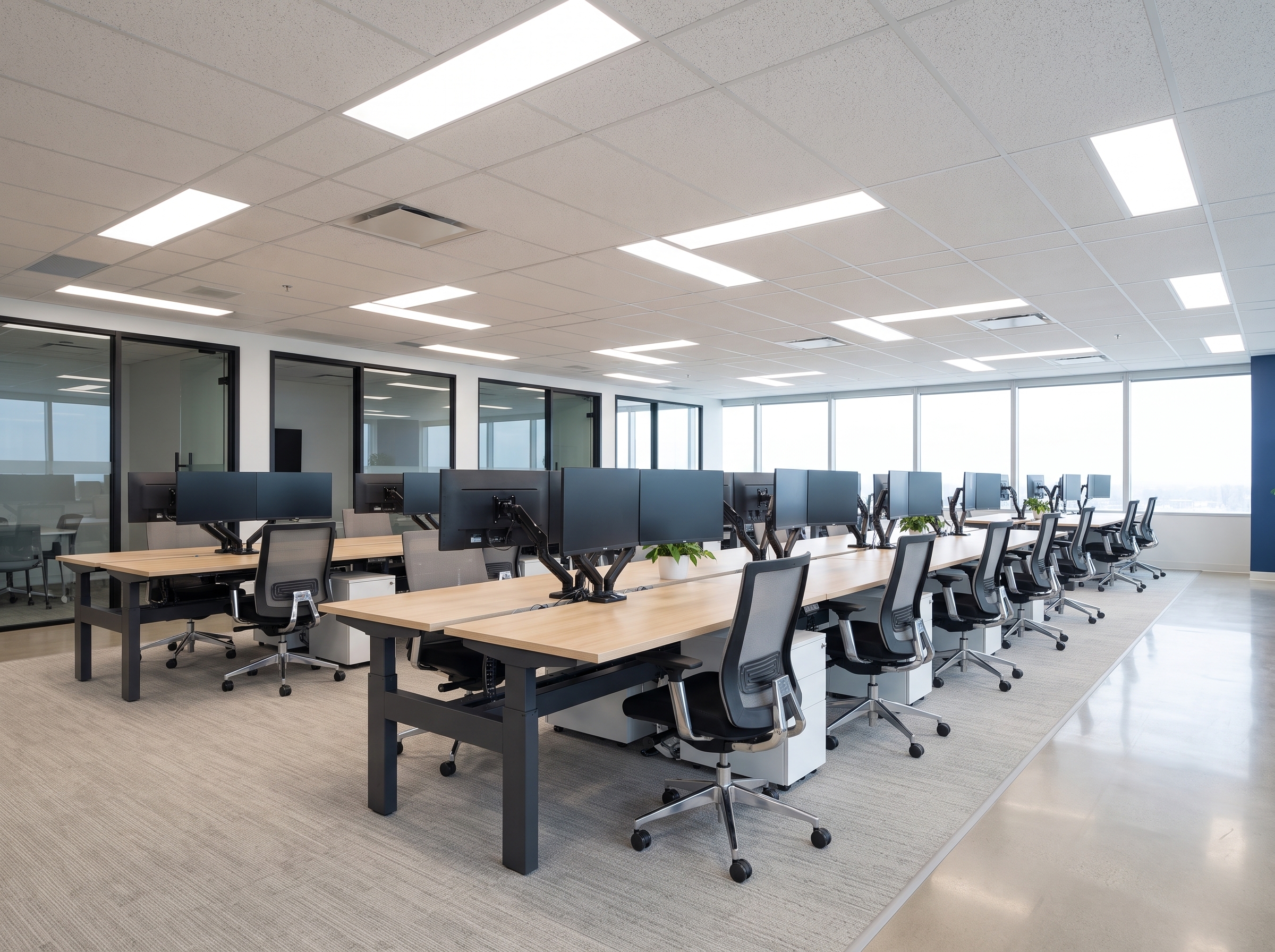 Open-plan workstation area with Apricot Parla benching and Forma chairs